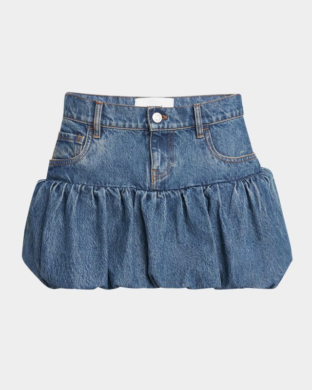 Bubble-Hem Denim Mini Skirt
